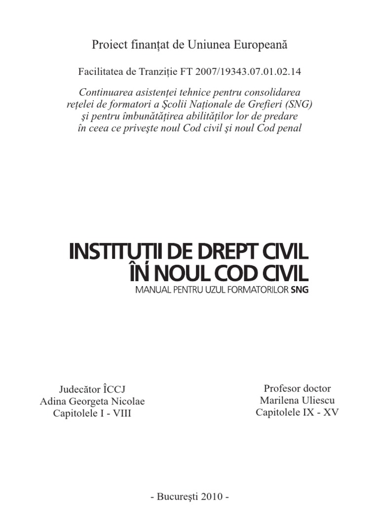 Institutii De Drept Civil In Noul Cod Civil