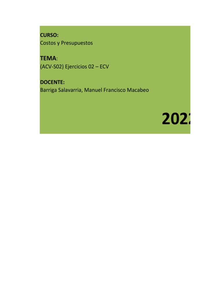 Costos y Presupuestos Acv 02 Grupo 01 Excel | PDF