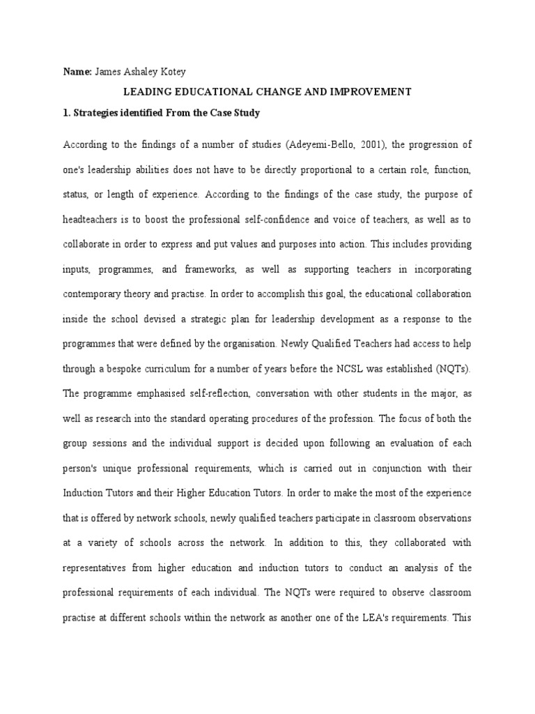 Leading Educational Change And Improvement Updated Pdf Leadership