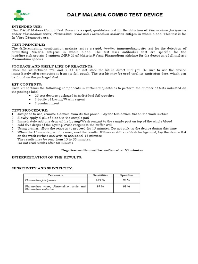 DALF Malaria Test Device Overview | PDF | Science & Mathematics