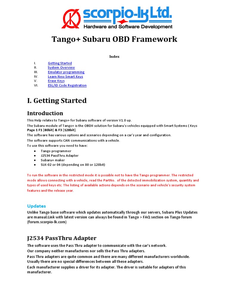Tango+ Subaru OBDII Key Programming Guide | PDF | Device Driver | Emulator
