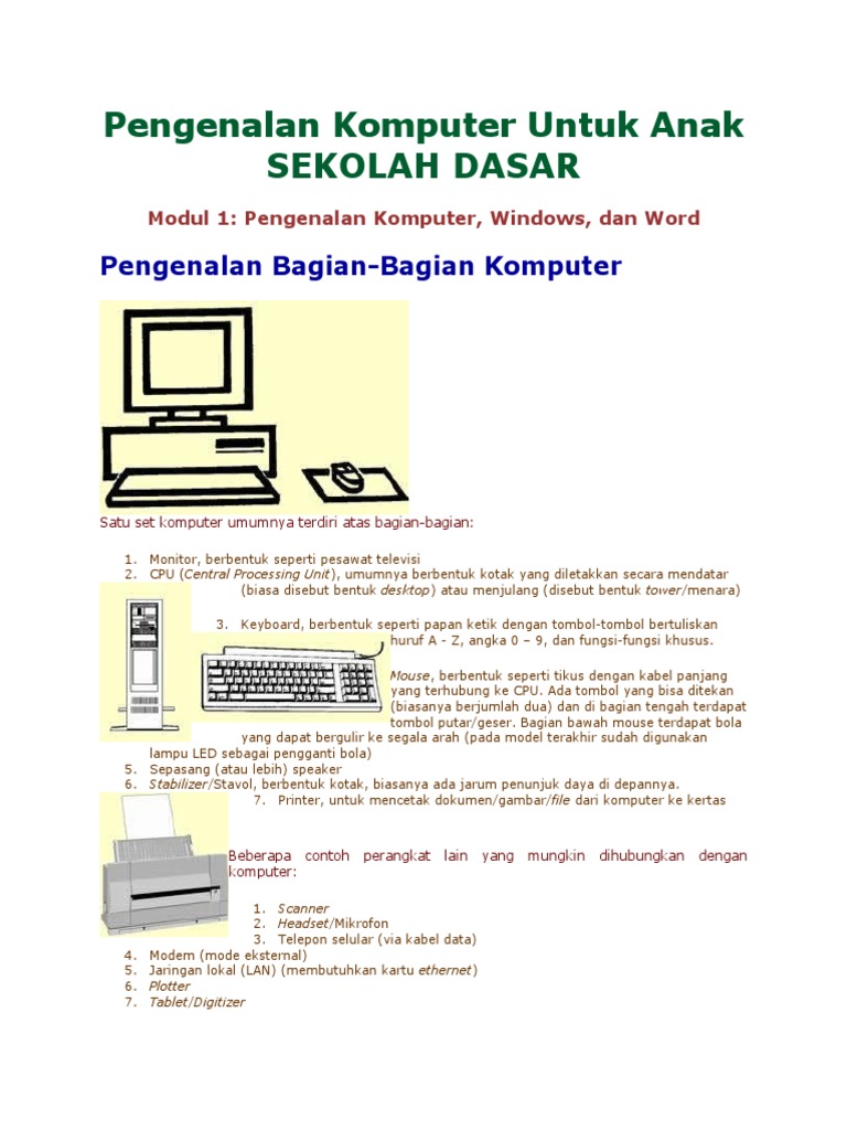 Pengenalan Komputer Untuk Anak SEKOLAH DASAR | PDF