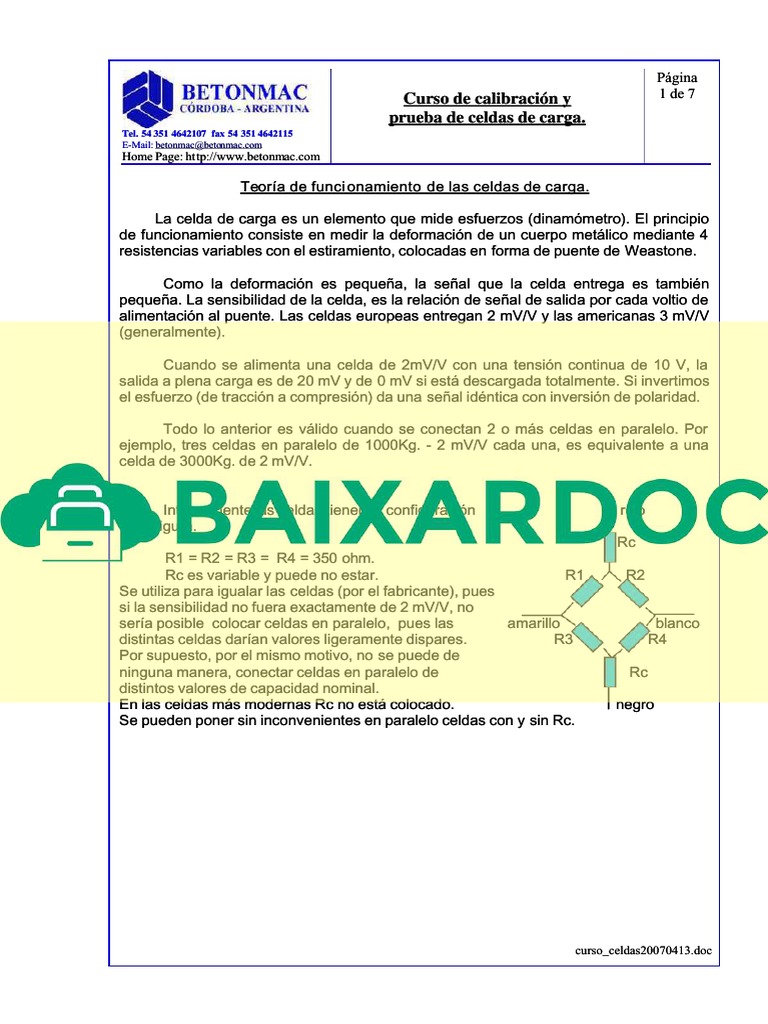 Calibracion y Prueba de Celdas de Carga Betonmac | PDF | Calibración ...
