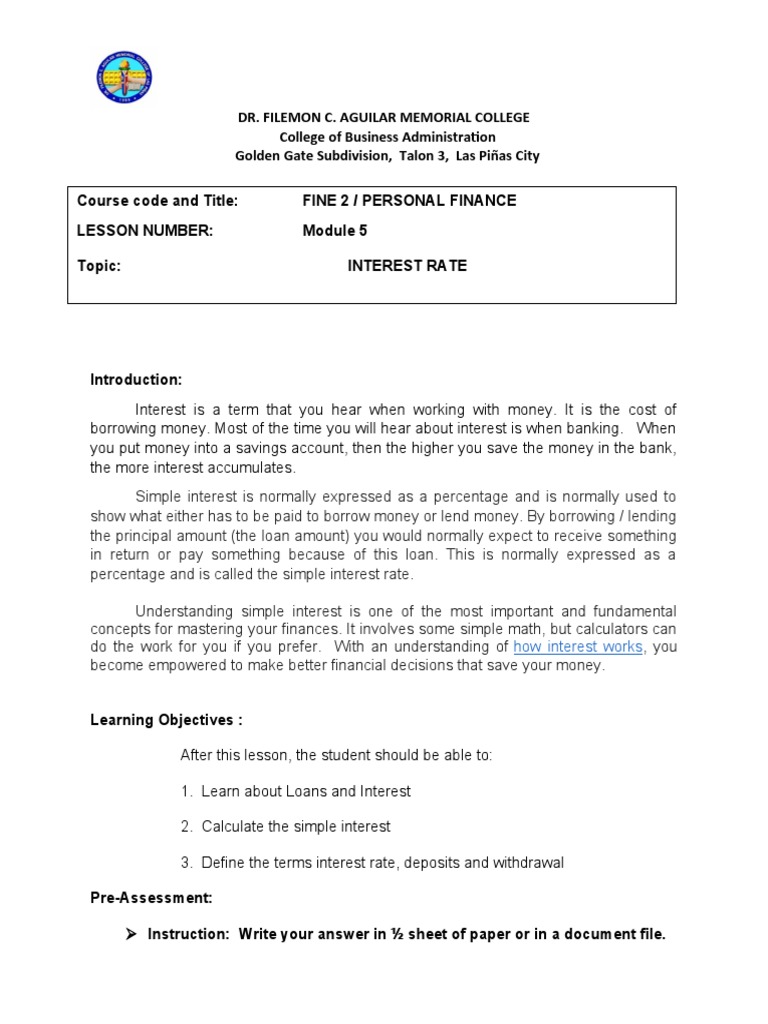 MODULE 5 SVV Interest Rate Student | PDF | Interest | Loans