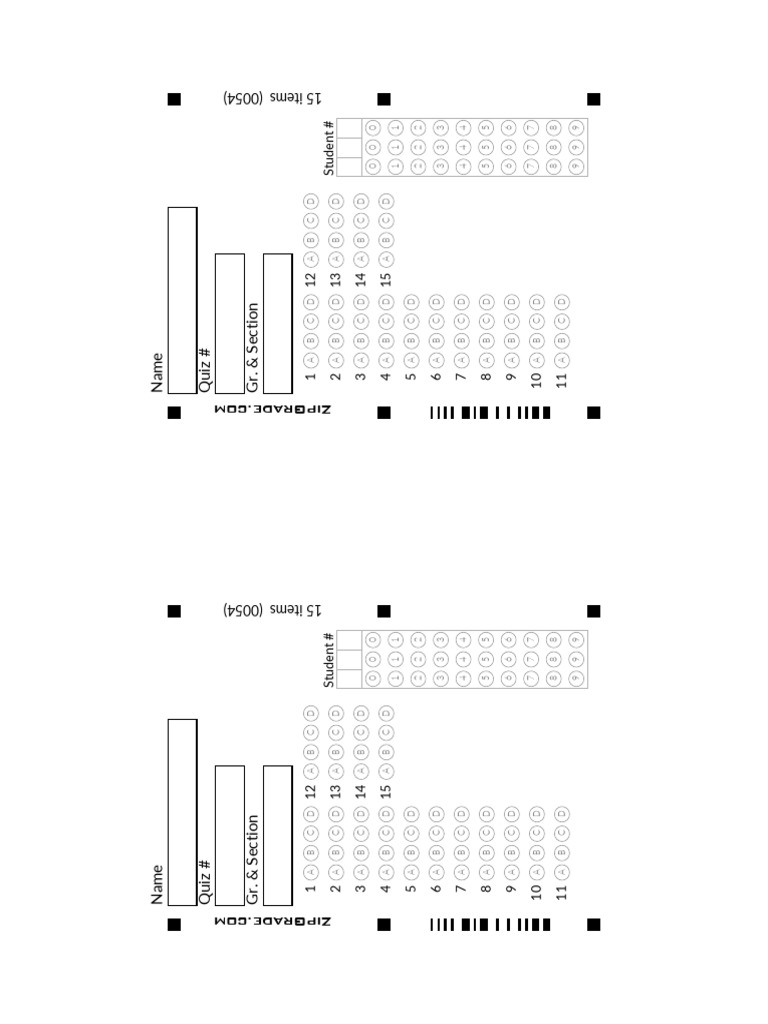 15 Items Zipgrade Answer Sheet PDF