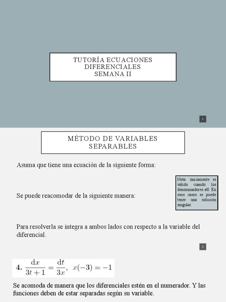 Método de Variables Separables | PDF | Ecuaciones | Integral