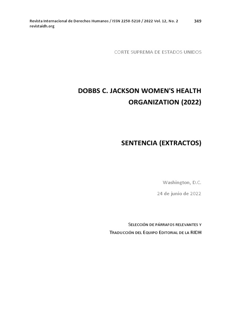 Caso Dobbs C. Jackson Women's Health Organization, Extractos de La