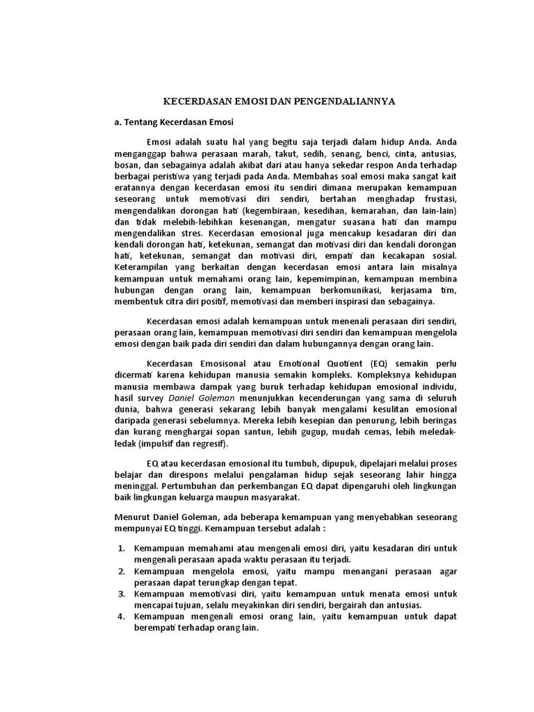 Kecerdasan Emosi Dan Pengendaliannya | PDF | Karier & Perkembangan ...