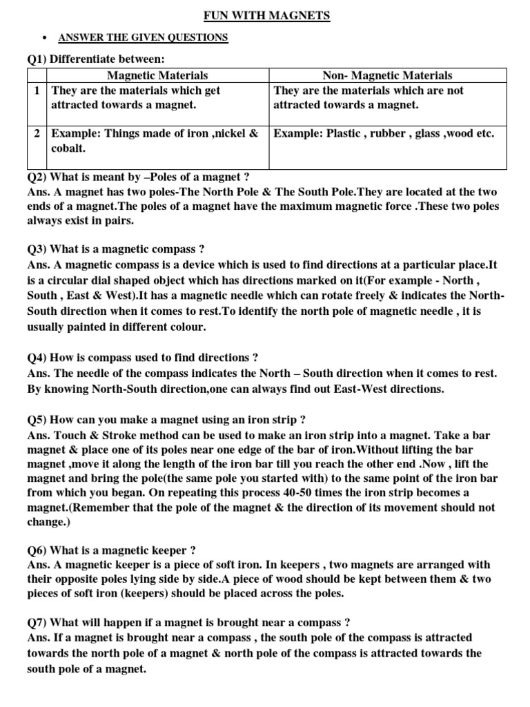FUN WITH MAGNETS-notes | PDF | Magnet | Compass