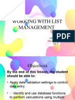 Excel List Management Validation
