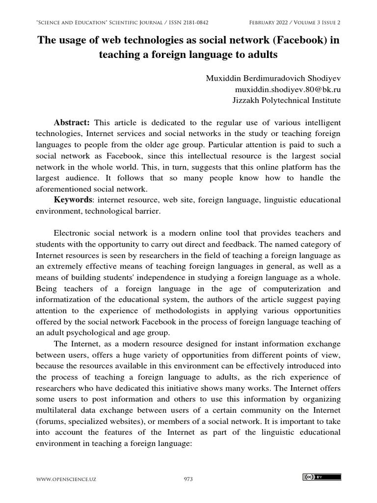 Teaching Foreign Languages via Facebook | PDF | Internet | Foreign Language