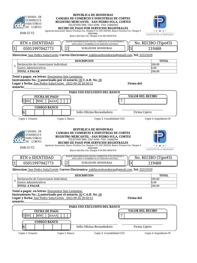 Recibos CCIC - Registro Mercantil PDF | PDF | Bancos | Bancario