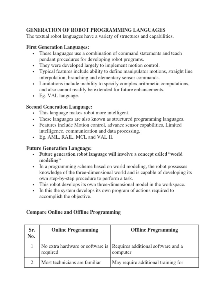 Generation of Robot Programming Languages | PDF