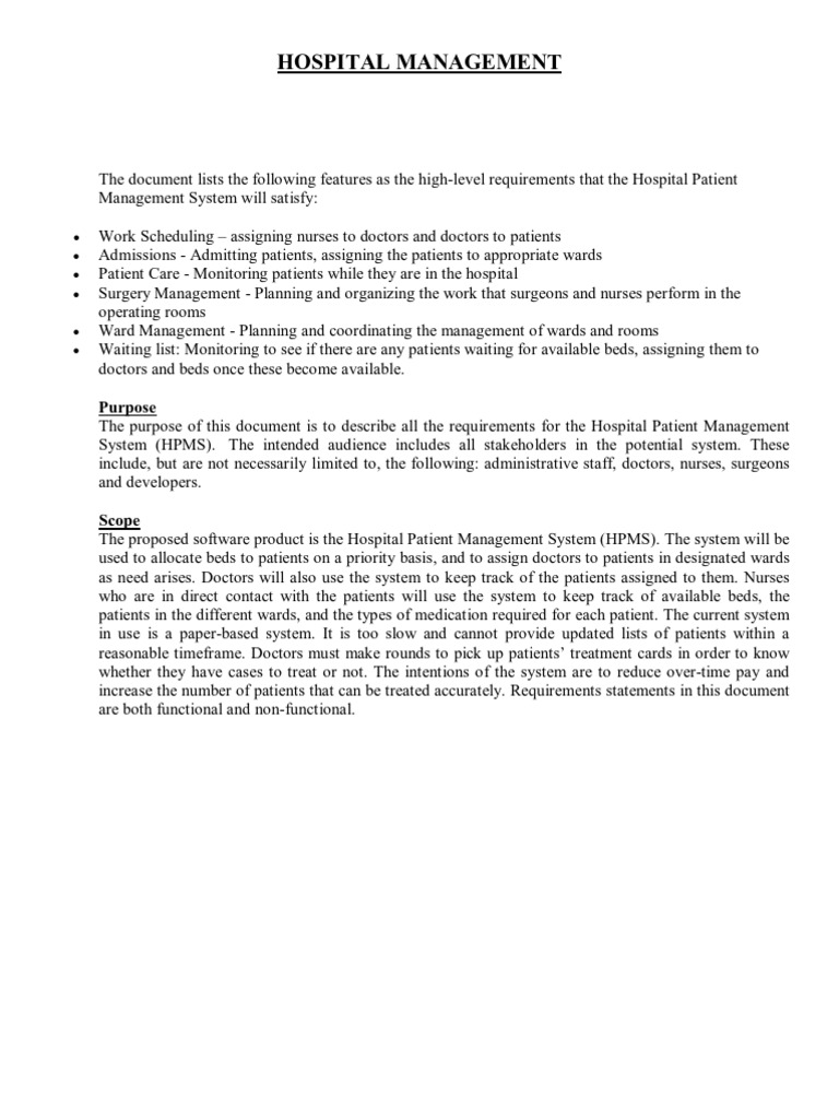 Hospital Management System Srs And Uml Diagrams Pdf Hospital Patient