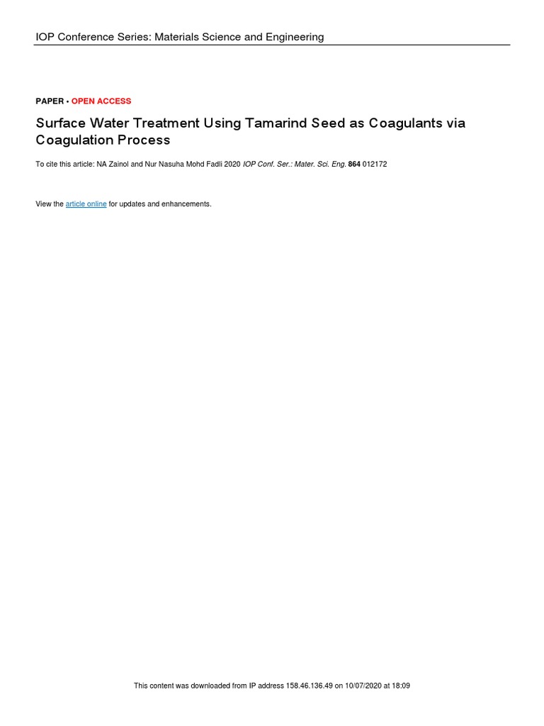 Tamarind Seed Coagulants for Water Treatment | PDF | Water | Water ...