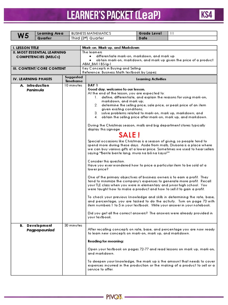 ABM Business Math Week 5 | PDF | Textbook | Cost