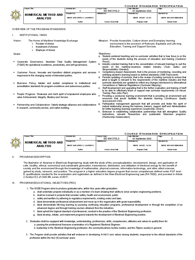 Numerical Methods - Course Specification Standards | Download Free PDF ...
