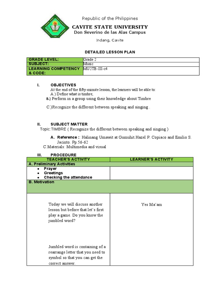 DLP Template PDF Musical Instruments Speech
