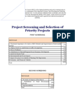 Project Screening and Selection of Priority Projects