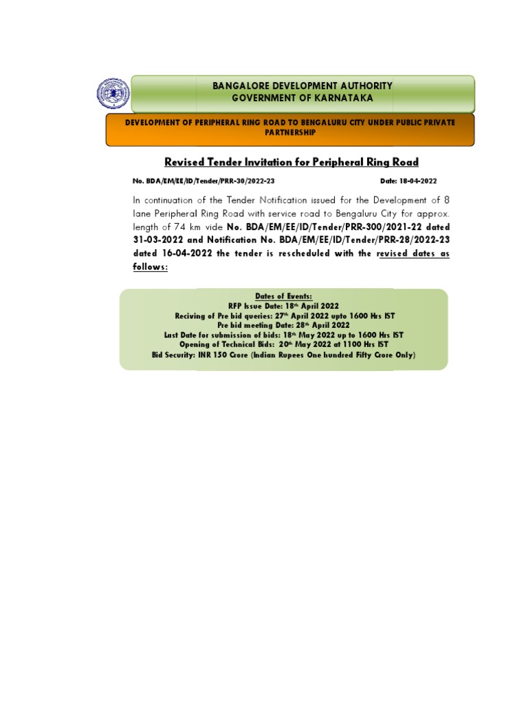 PRR Tender Doc | PDF | Request For Proposal | Bangalore