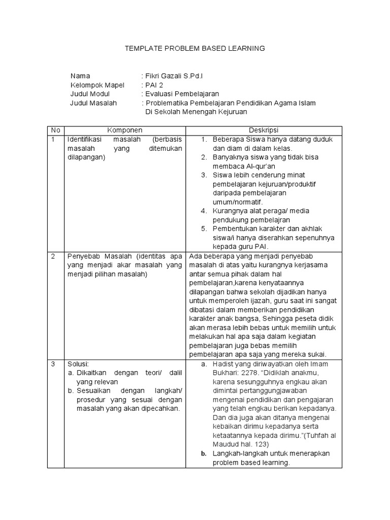 Template PBL untuk Pendidikan Agama Islam | PDF | Karier & Perkembangan ...