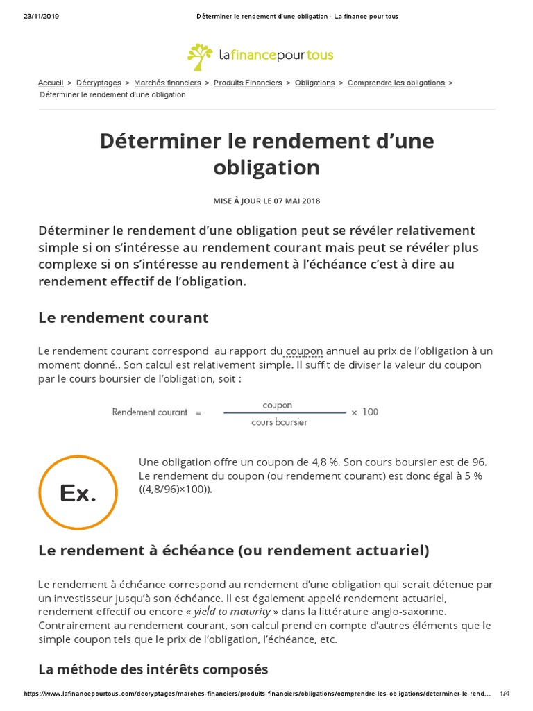 Calcul du rendement d'une obligation | PDF | Obligation (Finance ...
