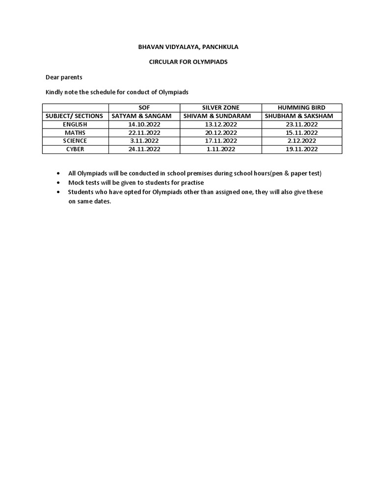 Circular 20221010133047 Circular For Olympiads | PDF