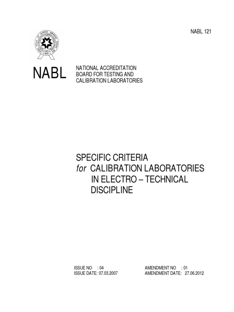 NABL121 Specific Criteria For ET Calibration PDF Calibration
