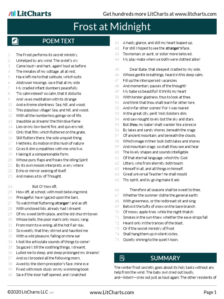 LitCharts Frost at Midnight PDF Dream Thought