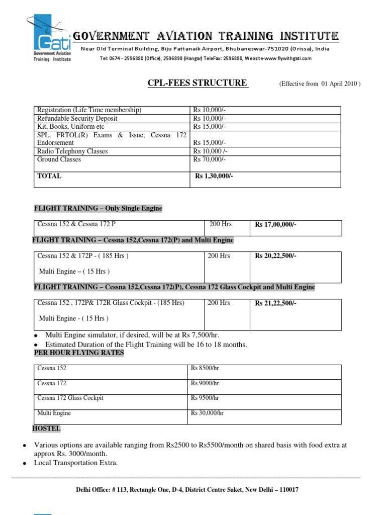 cpl-fees-structure-apr10-human-resource-management-aeronautics