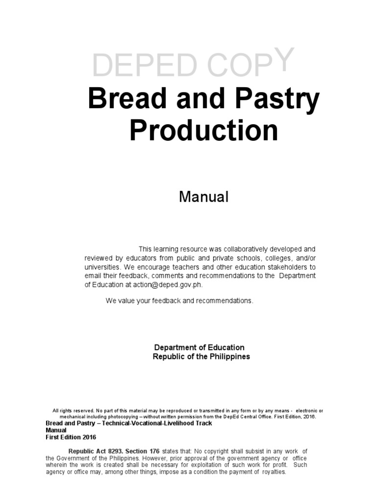 BREAD AND PASTRY PRODUCTION NC II 1st Edition 2016 PDF Copyright