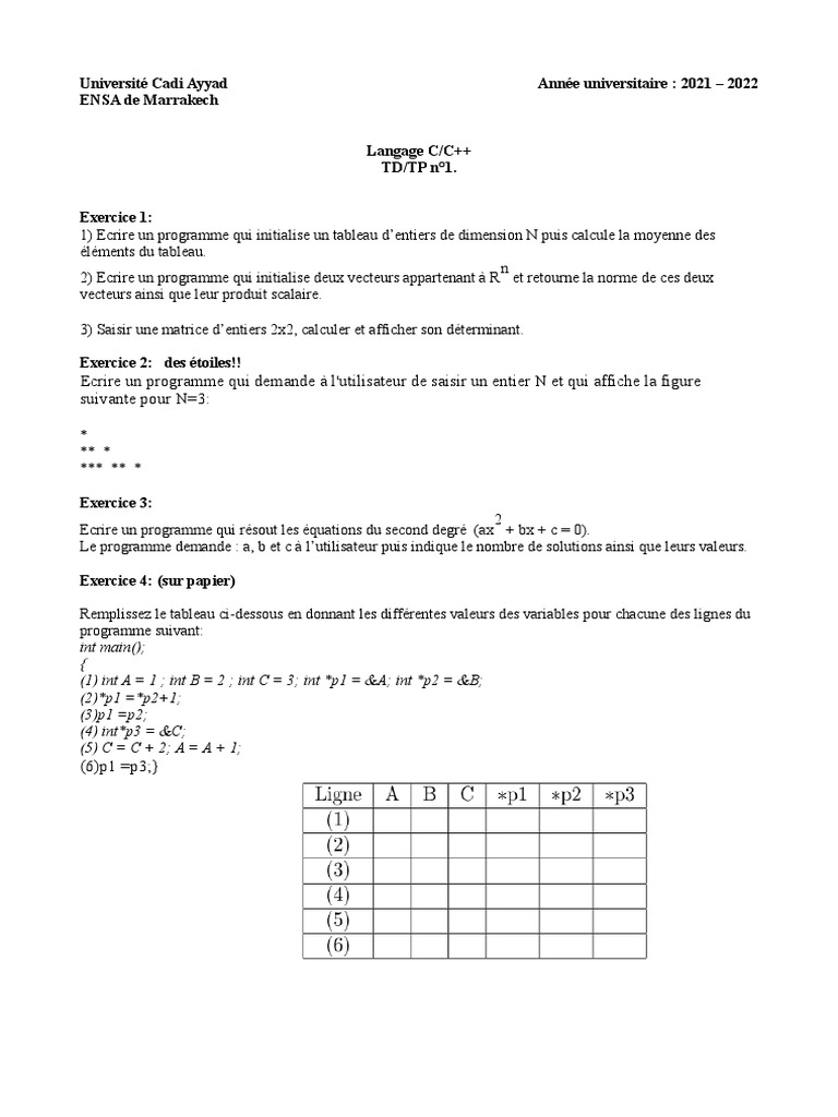 Exercices C/C++ pour étudiants ENSA 2021-2022 | PDF | Objets ...