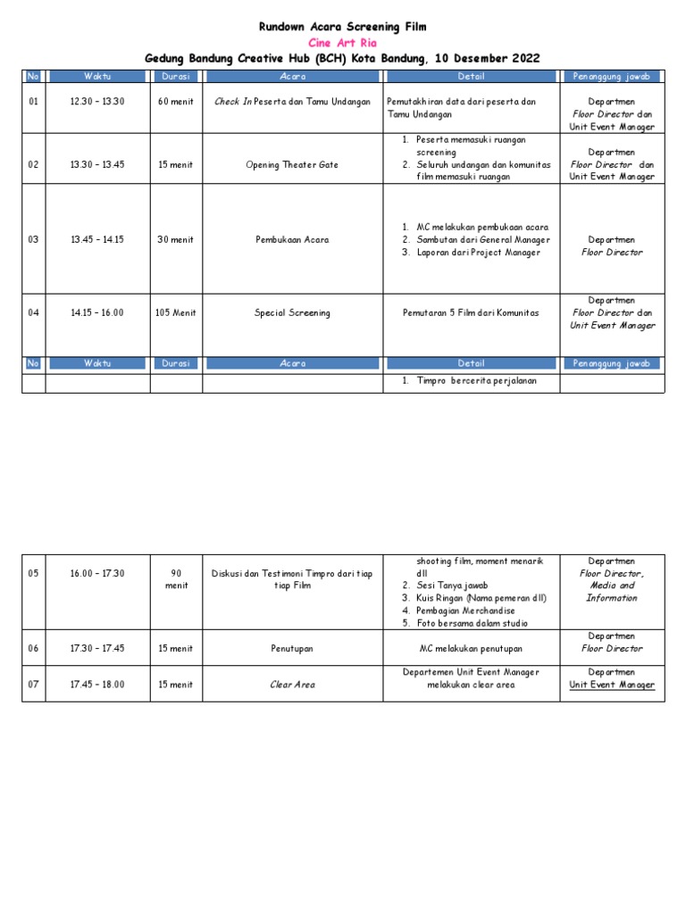 Rundown Screening Film di BCH Bandung | PDF
