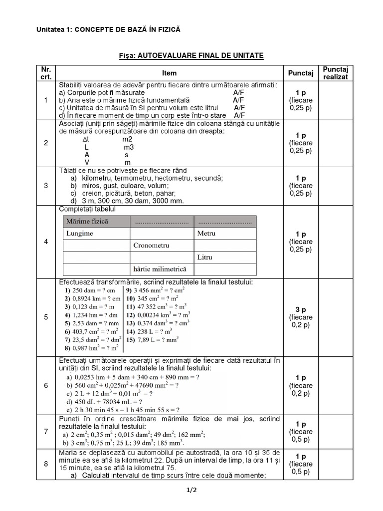 Fisa de Lucru Autoevaluare | PDF