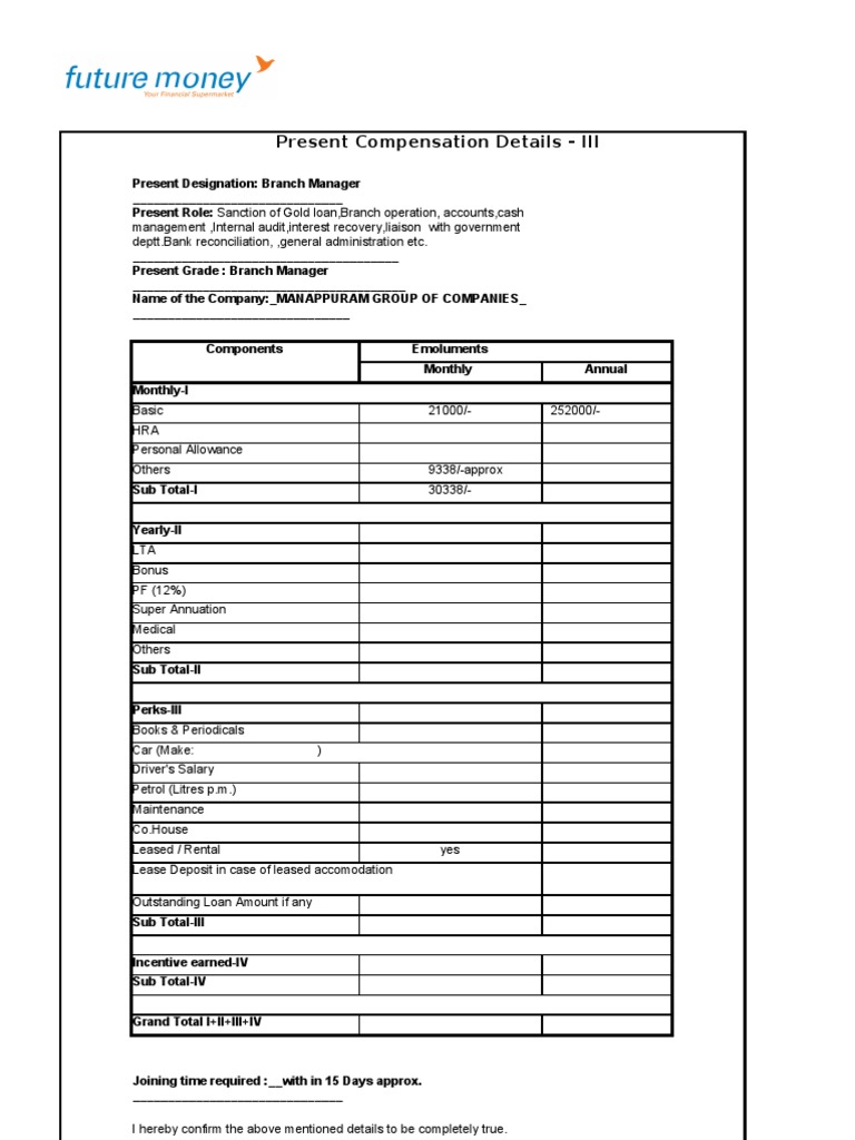 Present Compensation Details | PDF | Business | Finance & Money Management