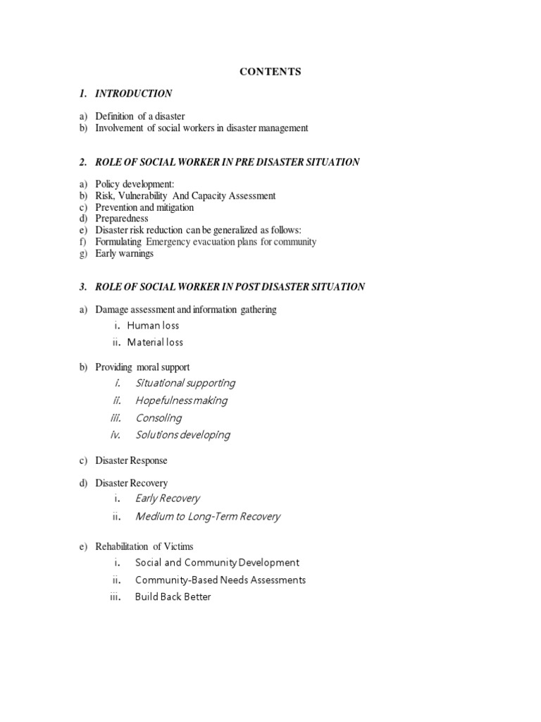 Role of Social Workers in Disaster Management | PDF | Emergency ...