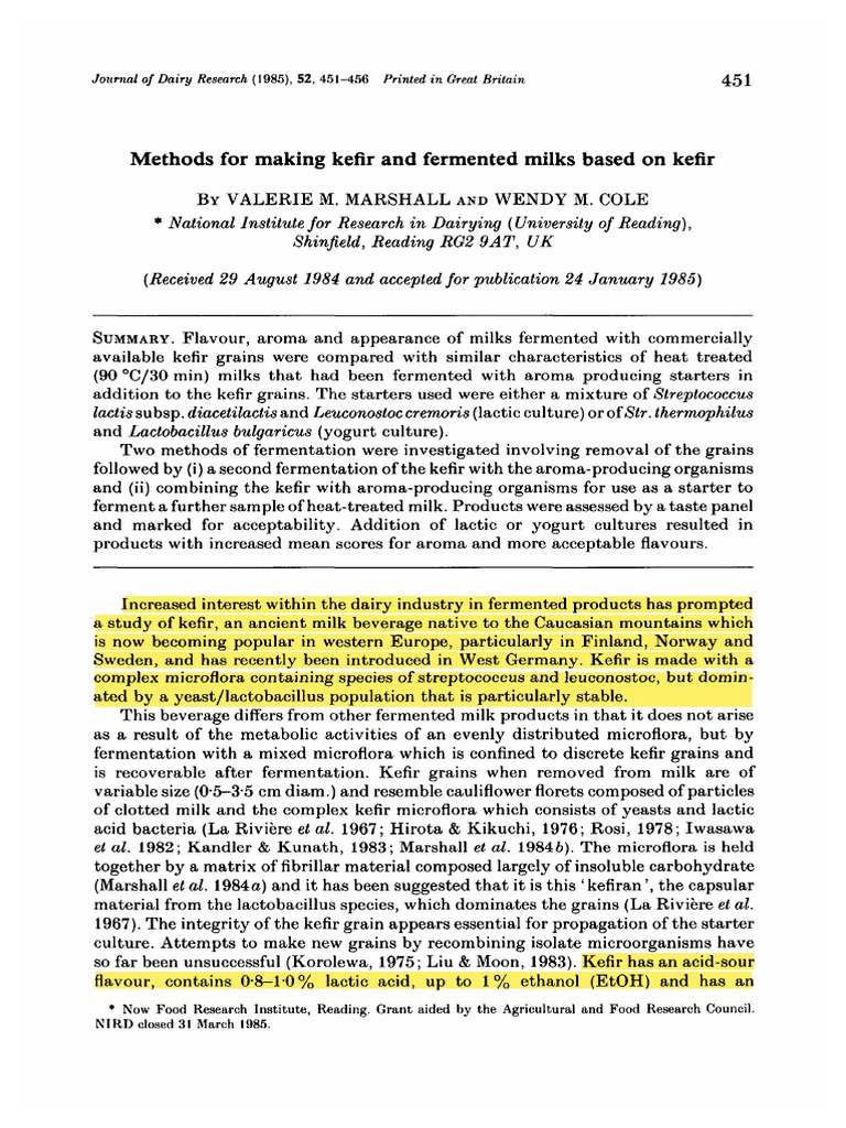 Kefir Fermentation Methods and Analysis | PDF | Yogurt | Milk