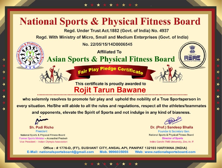 Pledge Certificate National Sports & Physical Fitness Board PDF