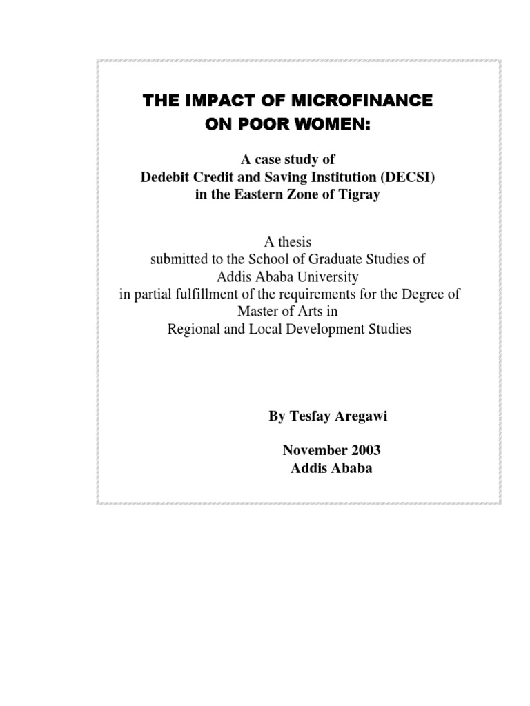 Tesfay Aregawi - 4 | PDF | Microfinance | Poverty