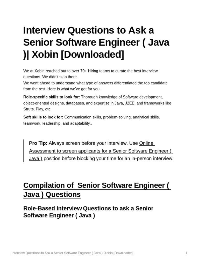 Interview Questions To Ask A Senior Software Engineer (Java) Xobin ...
