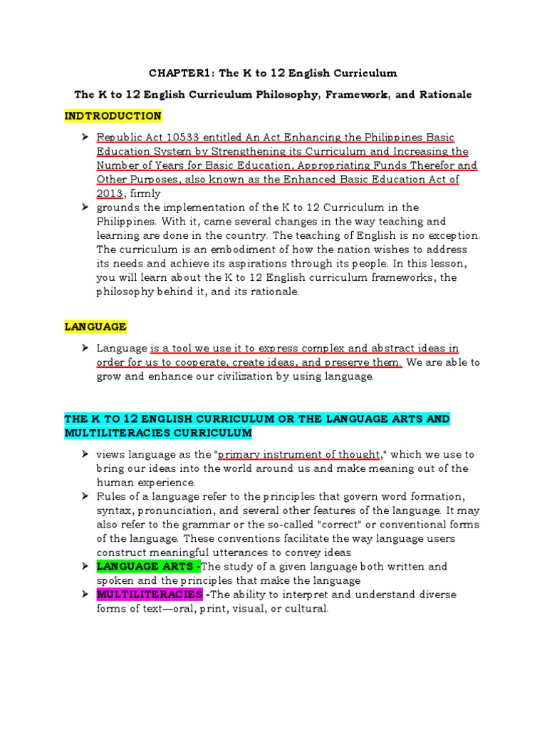 K to 12 English Curriculum Overview | PDF | Learning | Language Acquisition