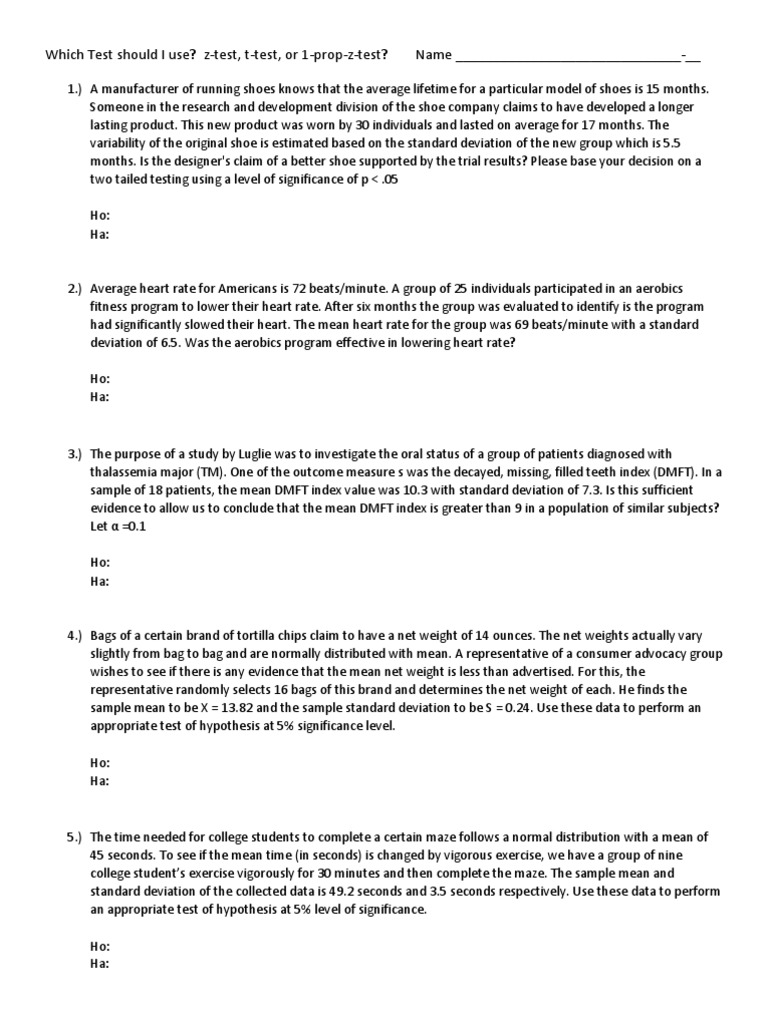 Which Test Should I Use (Revised) PDF Standard Deviation Normal