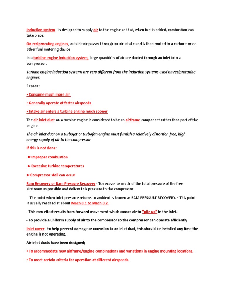 Induction Systems for Aircraft Engines | PDF | Engines | Internal ...