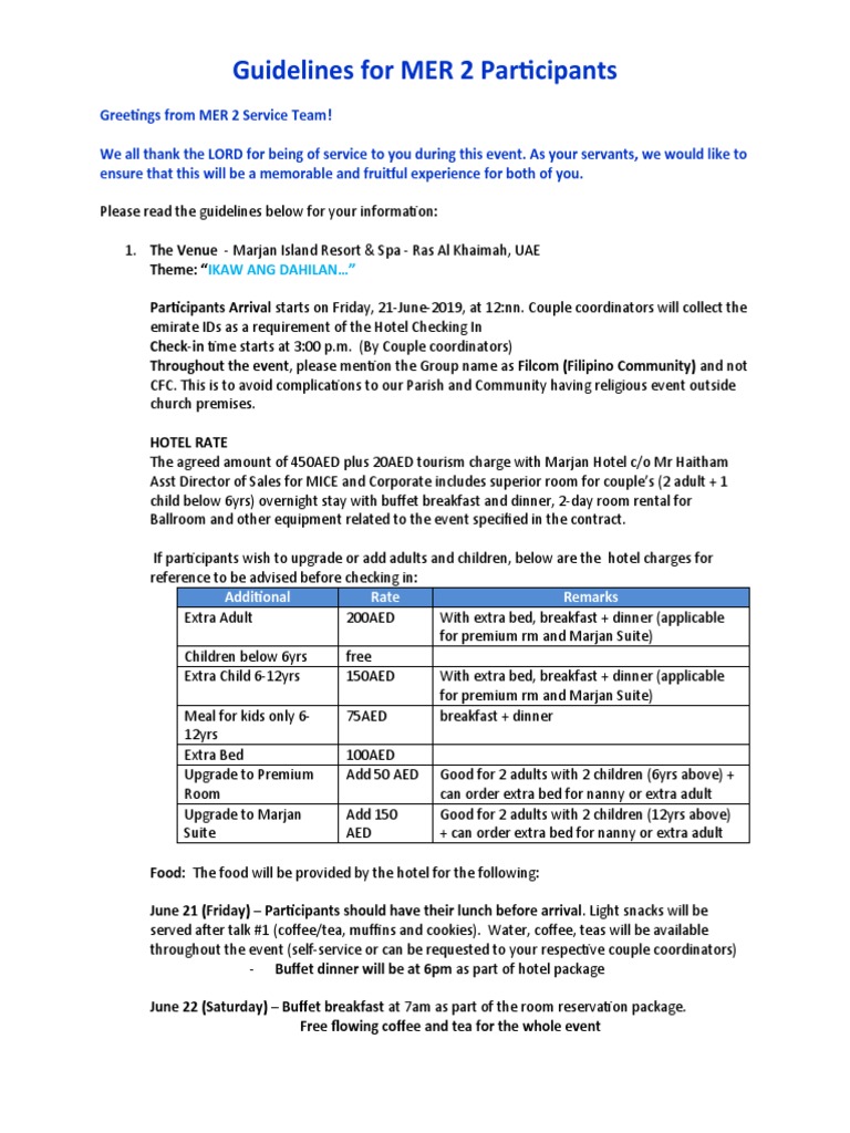 MER 2 Event Guidelines for Participants | PDF
