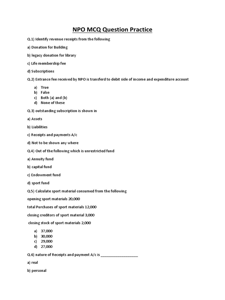 Npo MCQ Cuet - 8979818 - 2022 - 07 - 09 - 10 - 11 | PDF | Expense | Revenue