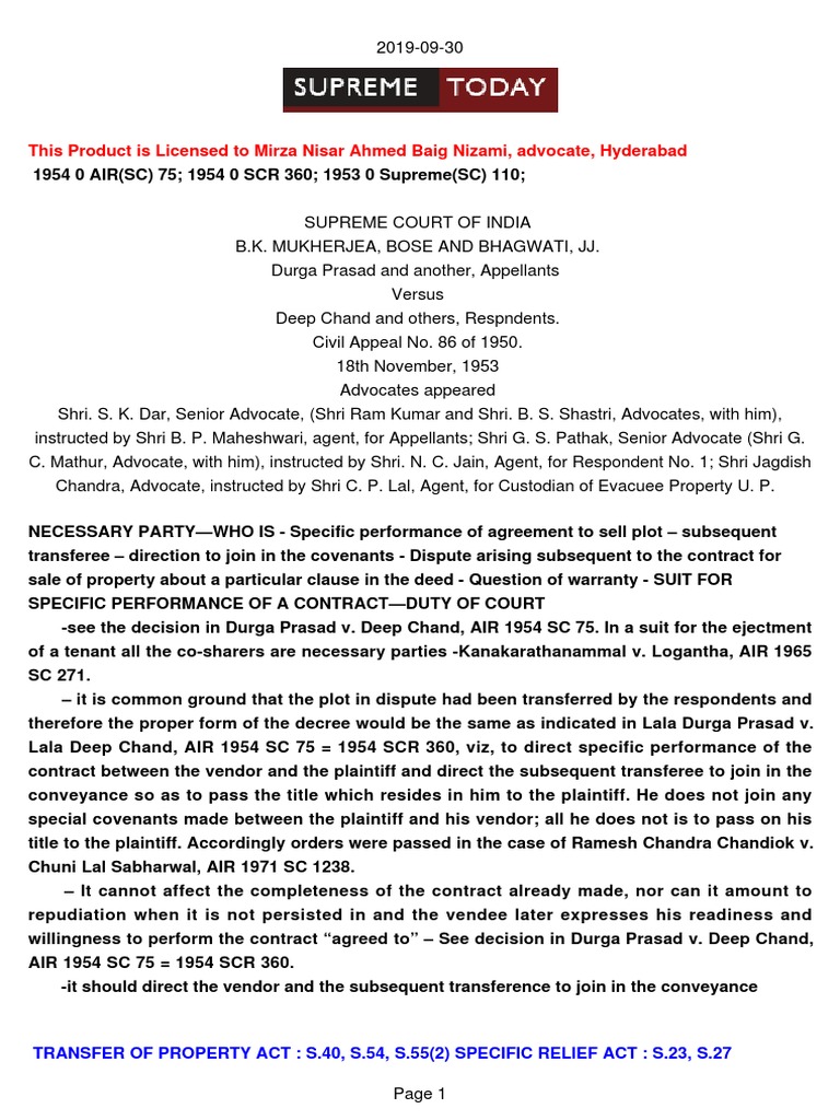 Durga Prasad VS Deep Chand PDF Lawsuit Conveyancing