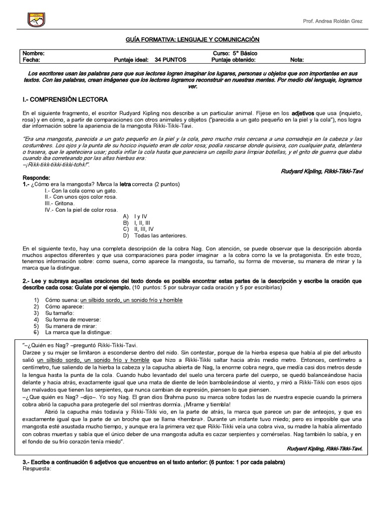 Guía de Lenguaje y Comunicación 5° Básico | PDF | Artes del Lenguaje y ...