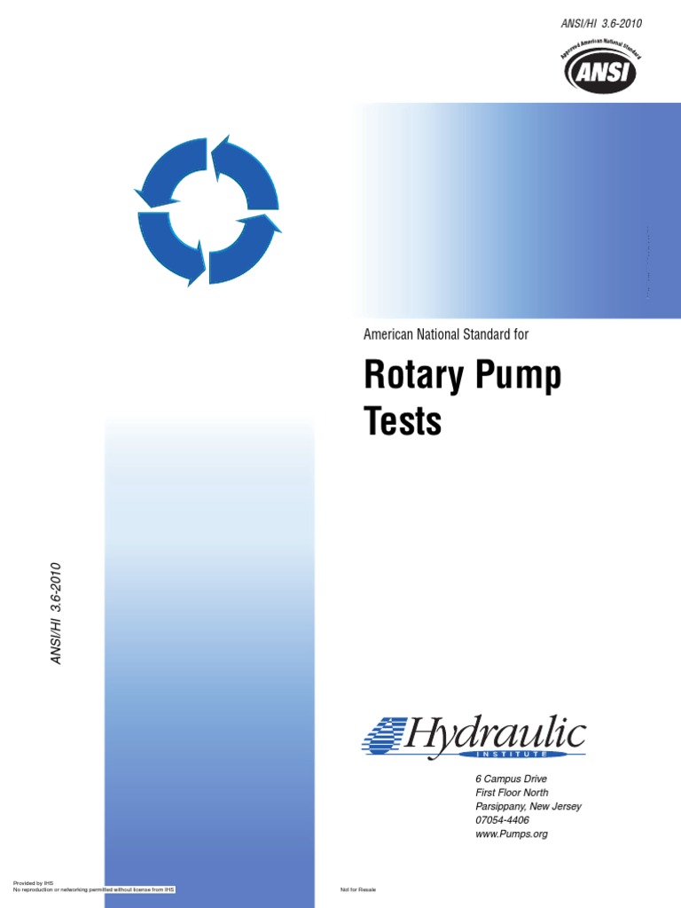Rotary Pump Tests: American National Standard For | PDF | Pressure | Pump