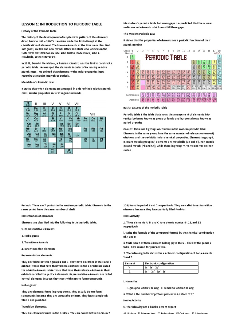 Week 1 - Peridicity and Periodic Table I | PDF | Transition Metals ...