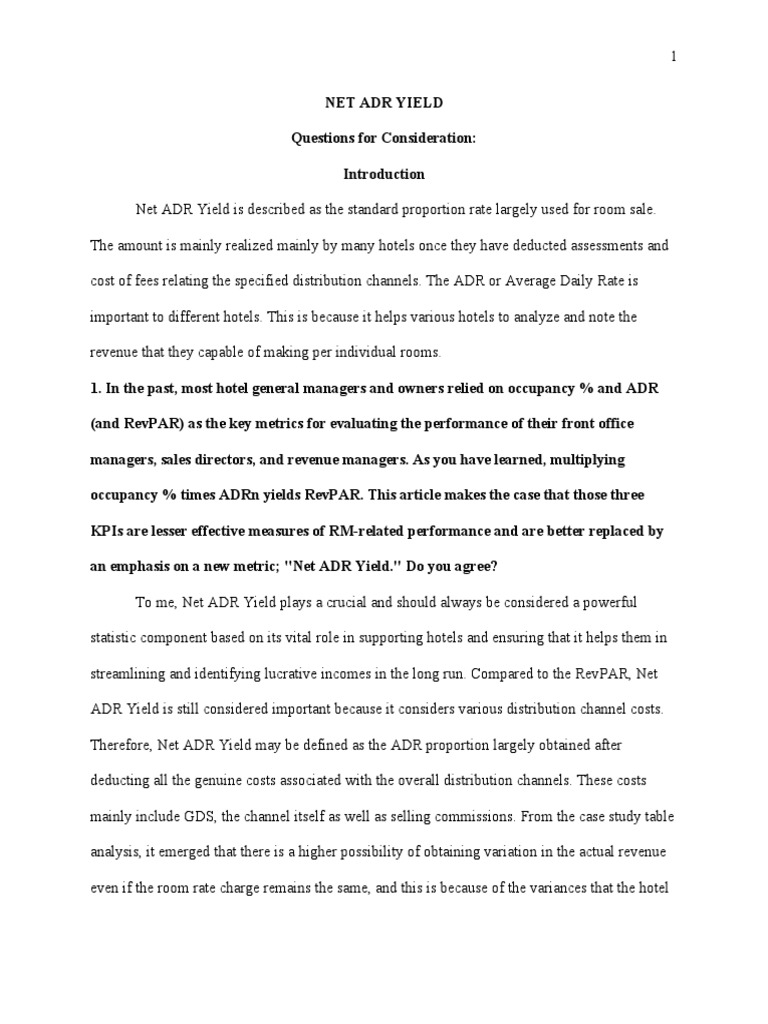 Net Adr Yield | PDF | Revenue | Performance Indicator